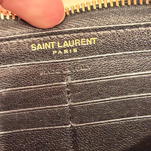 Saint Laurent YSL Chevron Quilted Black Grain de Poudre Leather Long Zip Wallet - Picture 13 of 14